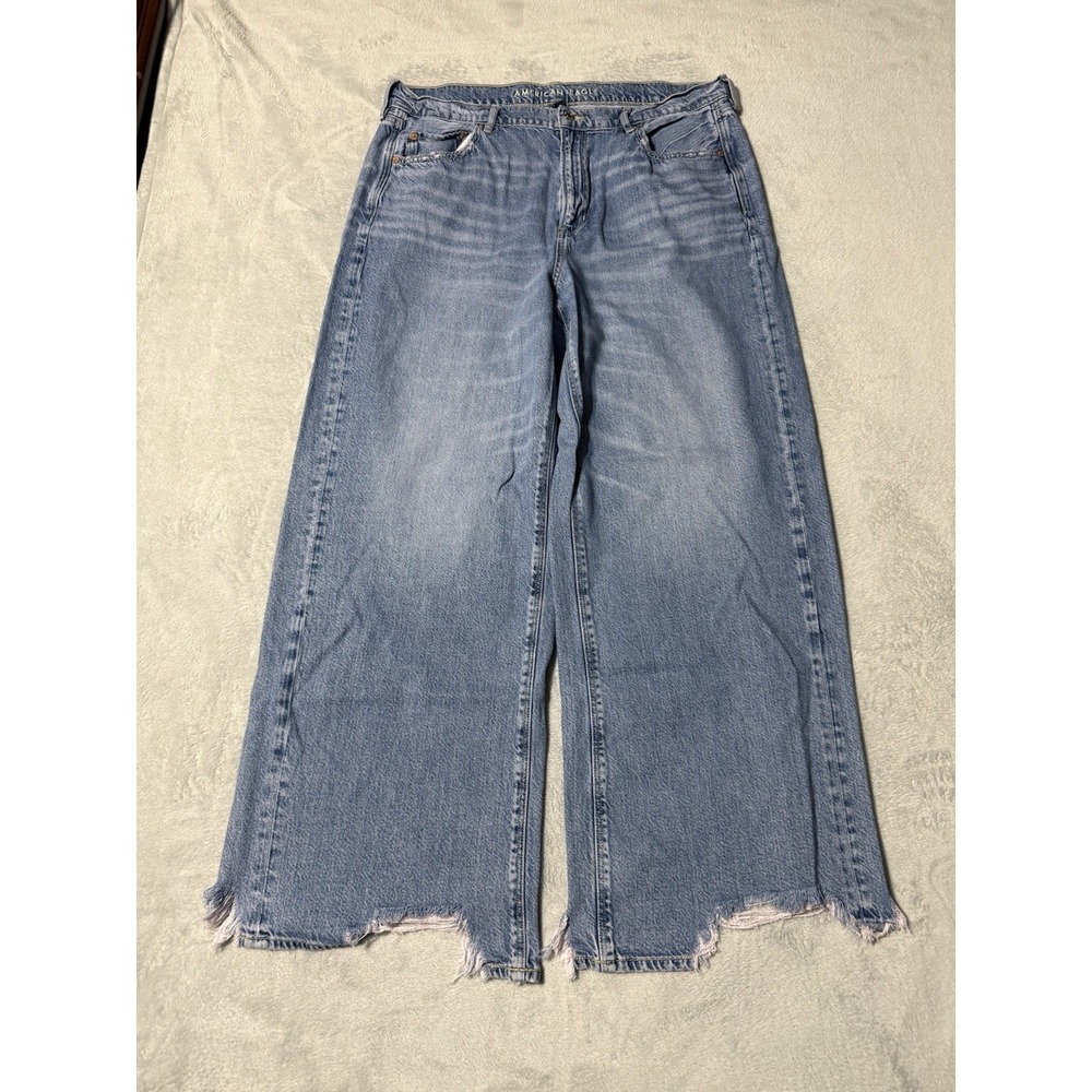 American Eagle Jeans Womens 16 Super High Rise Baggy Wide Leg Blue 36x29.5